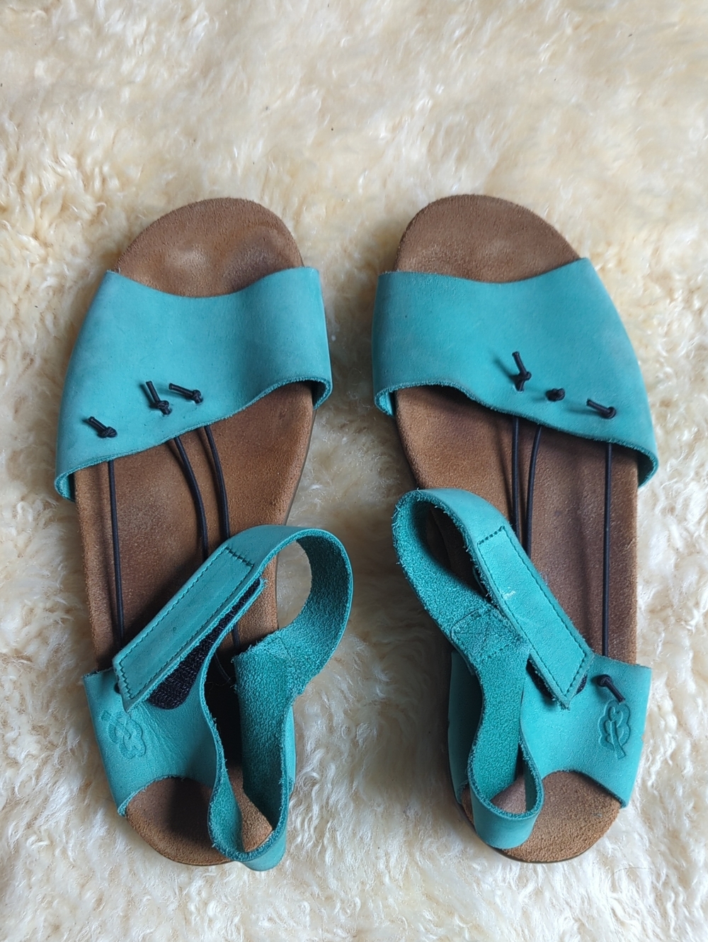 Teal Leather Hovercraft Sandals - Comfortable Velcro Sandals for Everyday Wear